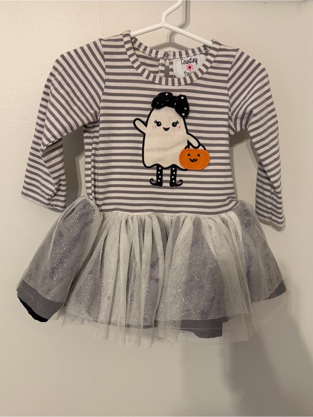 Counting Daisies Halloween Ghost Tutu Dress 18M Gray Striped Pumpkin Costume